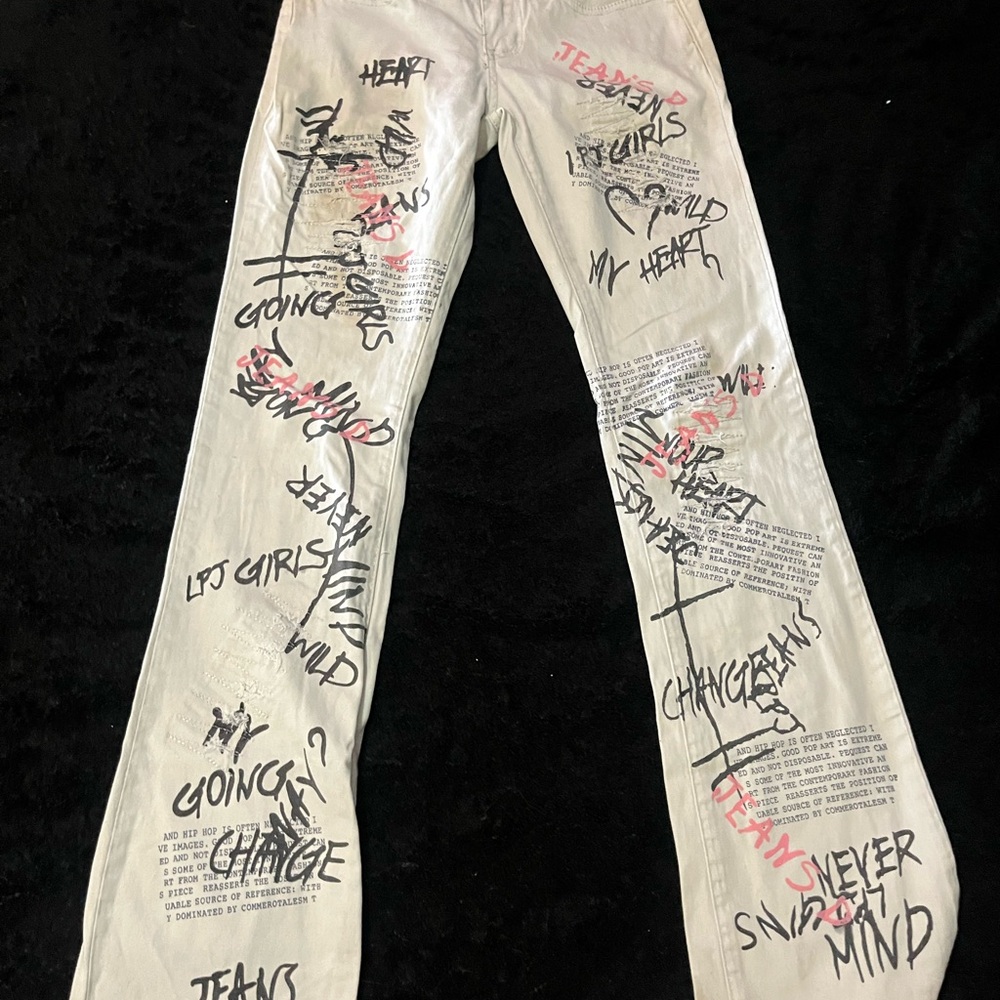 d. jeans Beige Graphic Straight Leg Jeans